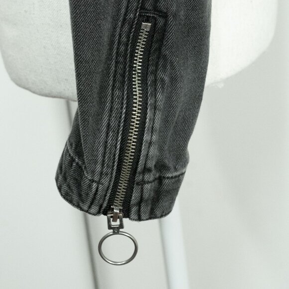 Volcom Crop N Block Denim Jacket Grey Black Boxy Retro 90s Skater Trucker Jacket - Picture 13 of 14